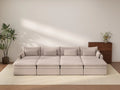 Deluxe Cloud 4-Seater Khaki Pit Sectional | 8-Piece (Includes 4 Ottomans), Linen Look Poly Fabric, Washable Cushion Covers