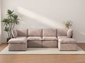 Deluxe Cloud 4-Seater Khaki U-Shaped Sectional | 6-Piece (Includes 2 Ottomans), Linen Look Poly Fabric, Washable Cushion Covers