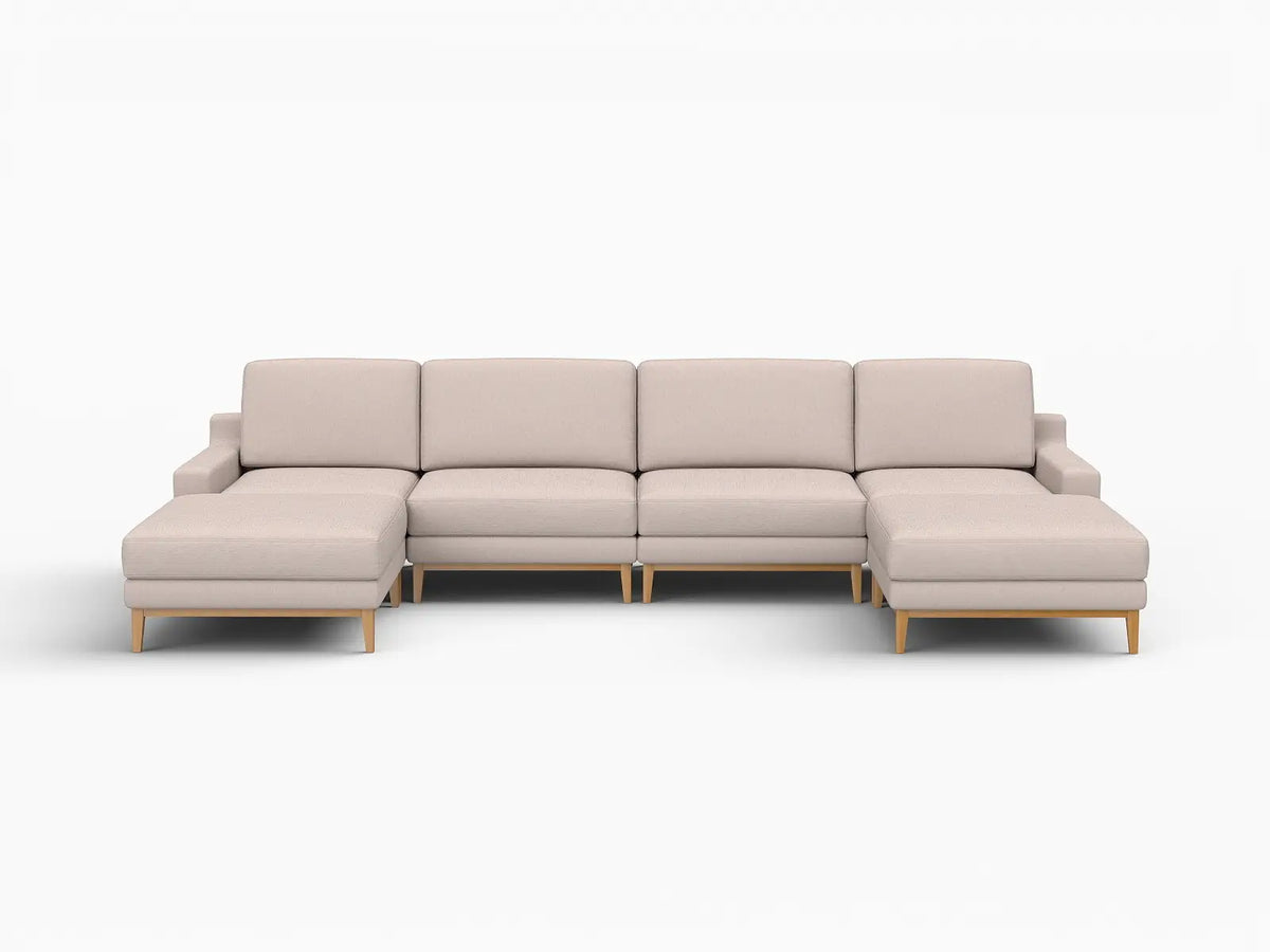 Deluxe Cloud 4-Seater Khaki U-Shaped Sectional | 6-Piece (Includes 2 Ottomans), Linen Look Poly Fabric, Washable Cushion Covers