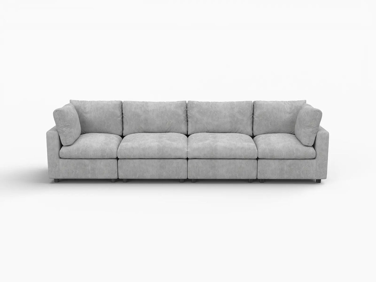 Deluxe Cloud 4-Seater Light Grey Couch Sectional | 4-Piece, Linen-Blend Chenille Fabric, Washable Cushion Covers
