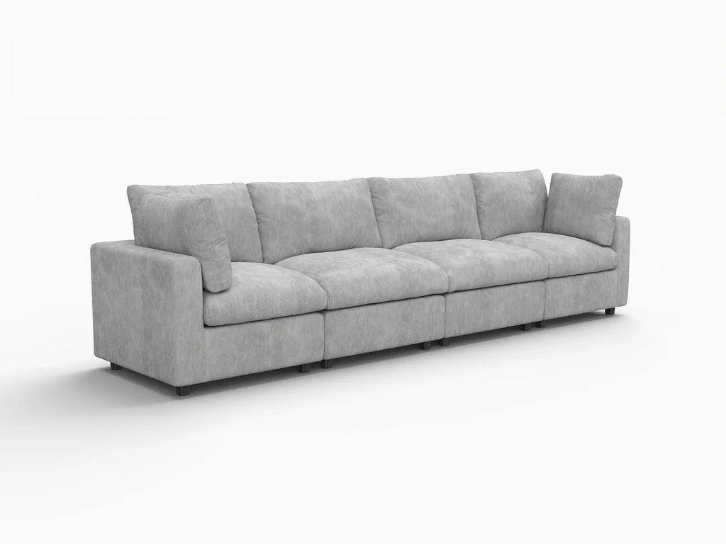Deluxe Cloud 4-Seater Light Grey Couch Sectional | 4-Piece, Linen-Blend Chenille Fabric, Washable Cushion Covers