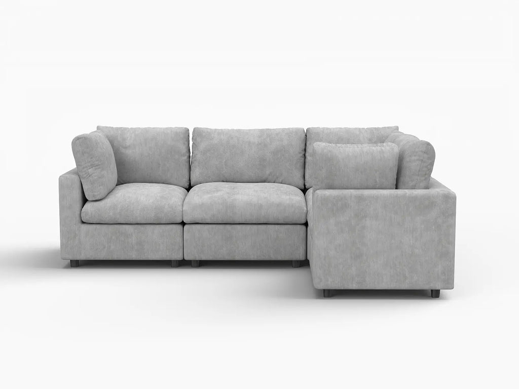 Deluxe Cloud 4-Seater Light Grey L-Shaped Sectional | 4-Piece, Linen-Blend Chenille Fabric, Washable Cushion Covers