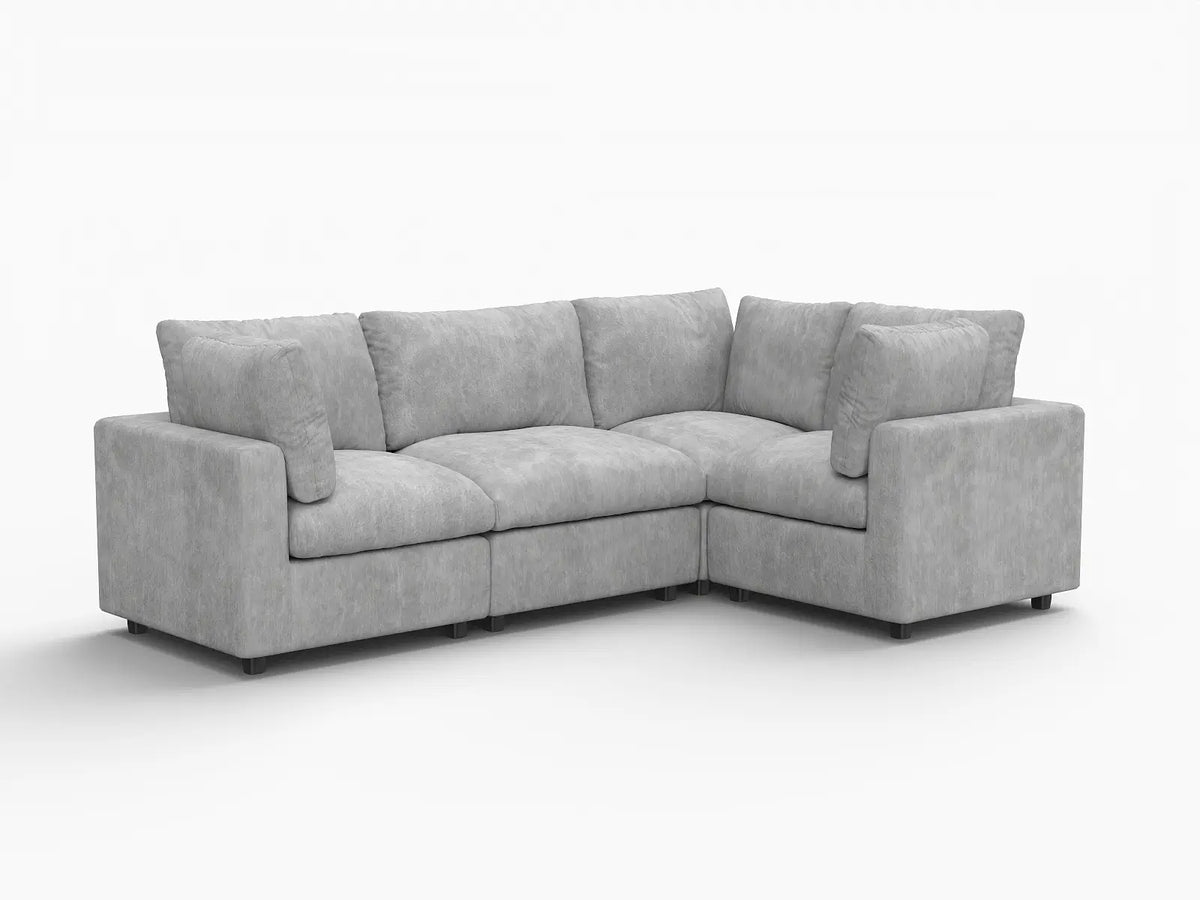 Deluxe Cloud 4-Seater Light Grey L-Shaped Sectional | 4-Piece, Linen-Blend Chenille Fabric, Washable Cushion Covers