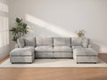Deluxe Cloud 4-Seater Light Grey U-Shaped Sectional | 6-Piece (Includes 2 Ottomans), Linen-Blend Chenille Fabric, Washable Cushion Covers