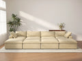 Deluxe Cloud 4-Seater Pit Sectional in Beige Velvet | 8-Piece (Includes 4 Ottomans), Family Room Seating, Easy To Clean, Stylish Design