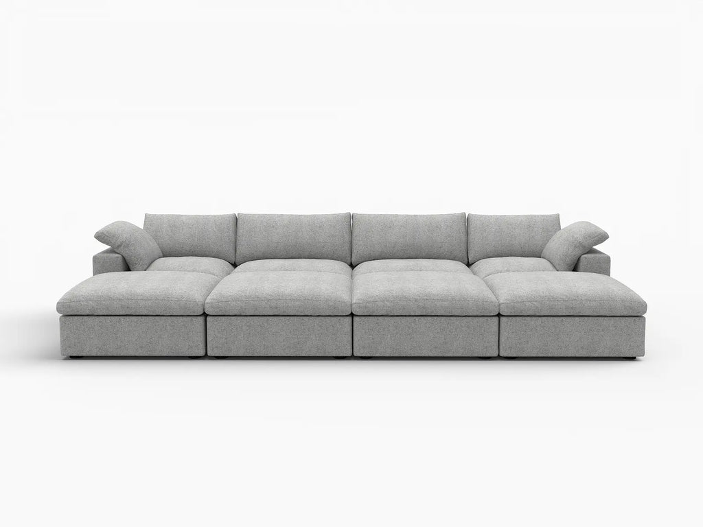 Deluxe Cloud 4-Seater Pit Sectional in Light-Grey Cotton And Linen | 8-Piece (Includes 4 Ottomans), Family Room Seating, Easy To Clean, Open Space