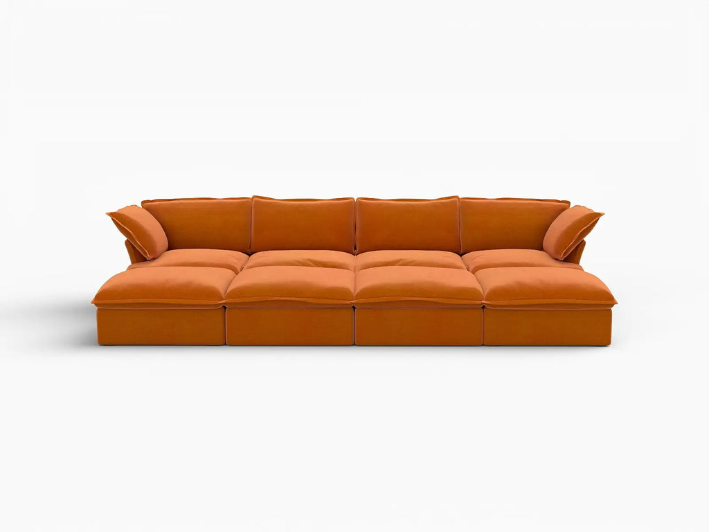 Deluxe Cloud 4-Seater Pit Sectional with Storage | 8-Piece (includes 4 ottomans), Velvet Fabric, Washable Covers