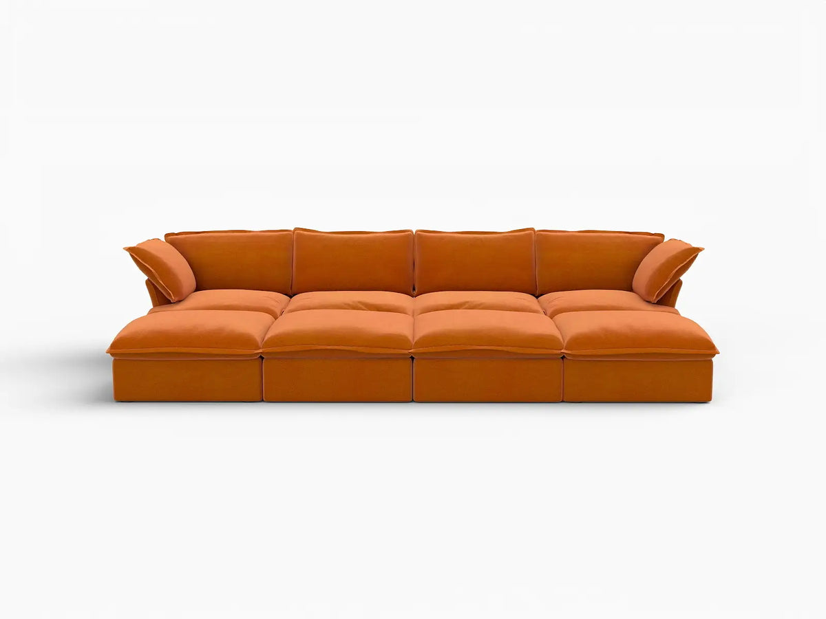 Deluxe Cloud 4-Seater Pit Sectional with Storage | 8-Piece (includes 4 ottomans), Velvet Fabric, Washable Covers