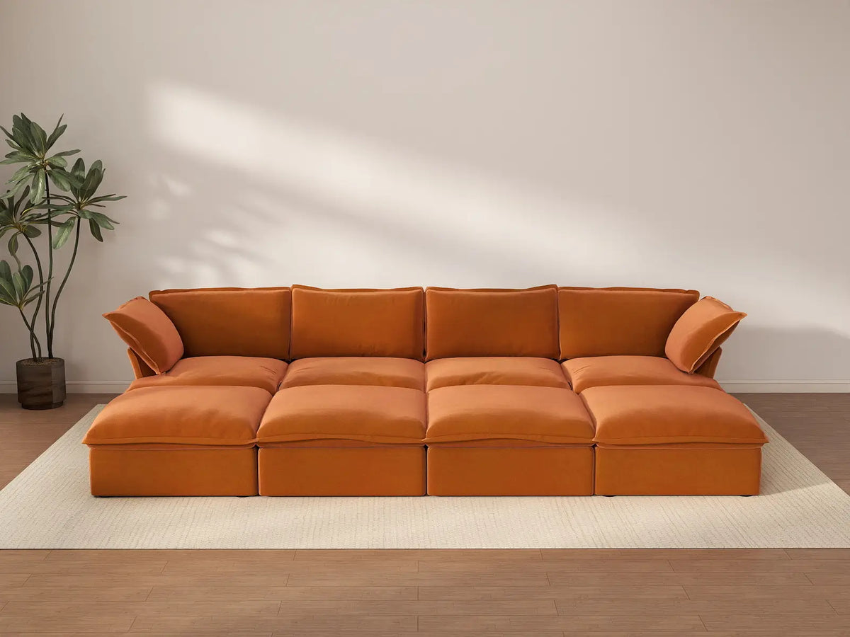 Deluxe Cloud 4-Seater Pit Sectional with Storage | 8-Piece (includes 4 ottomans), Velvet Fabric, Washable Covers
