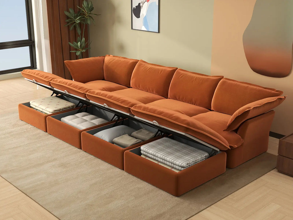 Deluxe Cloud 4-Seater Pit Sectional with Storage | 8-Piece (includes 4 ottomans), Velvet Fabric, Washable Covers