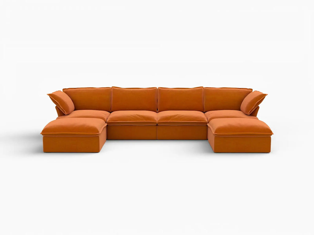 Deluxe Cloud 4-Seater U-Shaped Sofa with Storage | 6-Piece (includes 2 ottomans), Velvet Fabric, Washable Covers