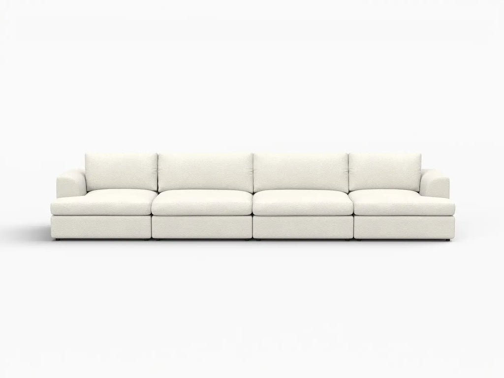Deluxe Cloud 4-Seater White Large Space Couch Sectional | 4-Piece, Bouclé Sherpa-Like Fabric, Easy To Clean