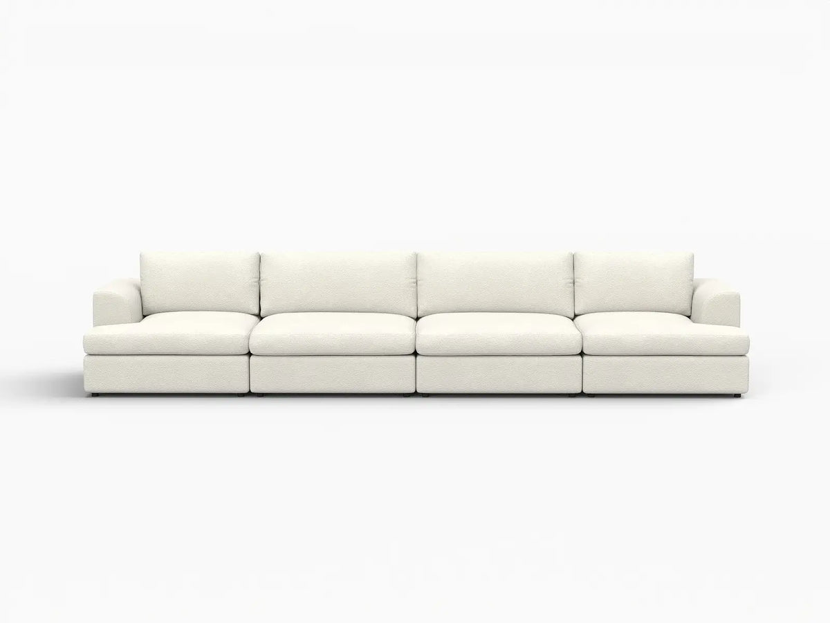 Deluxe Cloud 4-Seater White Large Space Couch Sectional | 4-Piece, Bouclé Sherpa-Like Fabric, Easy To Clean