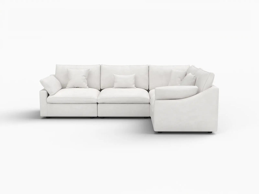 Deluxe Cloud 4-Seater White Pit Sectional | 4-Piece, Chenille And Linen Fabric, Washable Cushion Covers