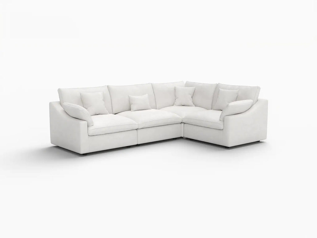 Deluxe Cloud 4-Seater White Pit Sectional | 4-Piece, Chenille And Linen Fabric, Washable Cushion Covers