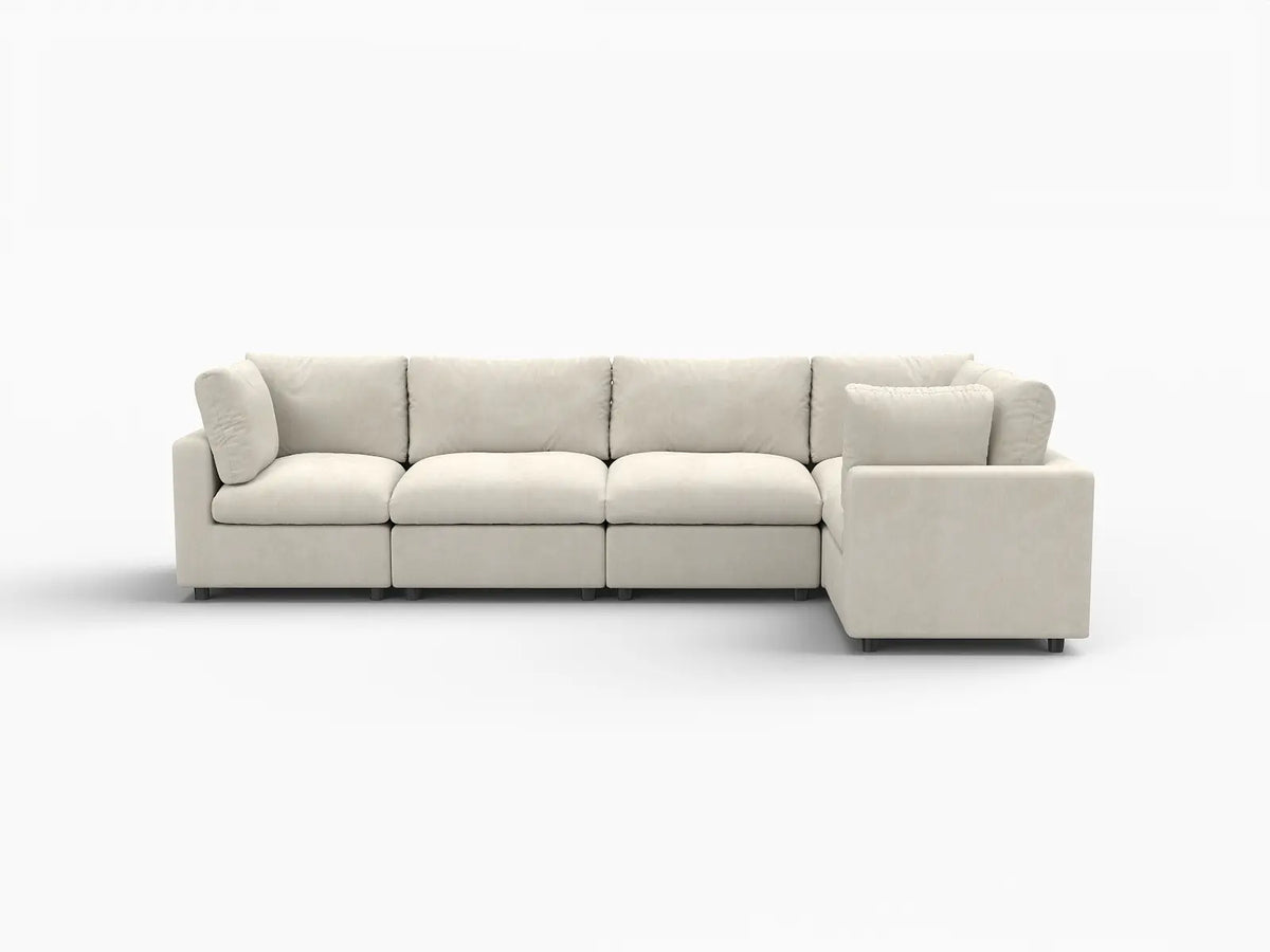 Deluxe Cloud 5-Seater Beige Large Space L-Shaped Sectional | 5-Piece, Linen-Blend Chenille Fabric, Easy To Clean