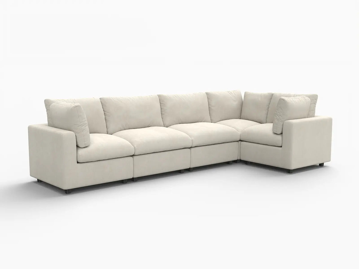 Deluxe Cloud 5-Seater Beige Large Space L-Shaped Sectional | 5-Piece, Linen-Blend Chenille Fabric, Easy To Clean