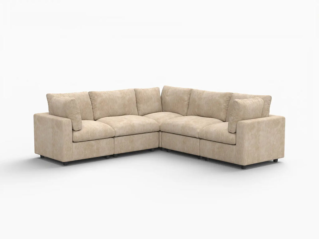 Deluxe Cloud 5-Seater Khaki Large Space V-Shaped Sectional | 5-Piece, Linen-Blend Chenille Fabric, Easy To Clean