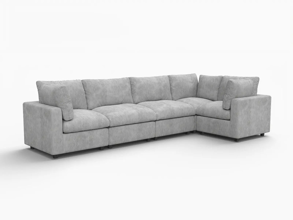 Deluxe Cloud 5-Seater Light Grey L-Shaped Sectional | 5-Piece, Linen-Blend Chenille Fabric, Washable Cushion Covers