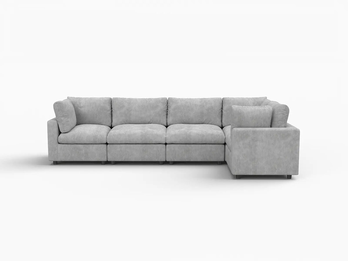 Deluxe Cloud 5-Seater Light Grey L-Shaped Sectional | 5-Piece, Linen-Blend Chenille Fabric, Washable Cushion Covers