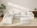 Deluxe Cloud 5-Seater White Large Space Sofa Set | 6-Piece (Includes 1 Ottoman), Linen Look Poly Fabric, Easy To Clean