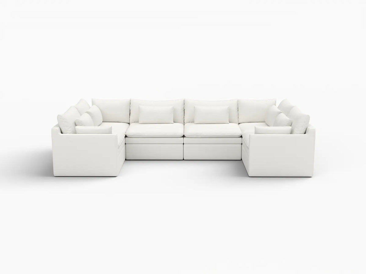 Deluxe Cloud 6-Seater White Large Space U-Shaped Sectional | 6-Piece, Linen Look Poly Fabric, Easy To Clean