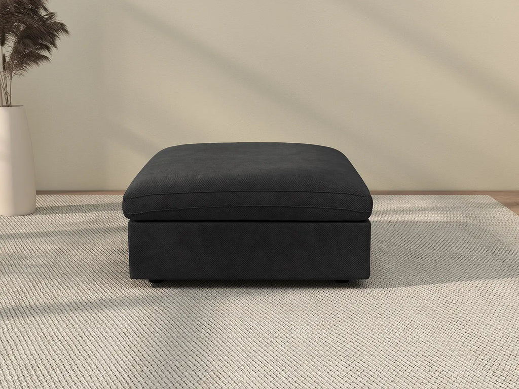 Deluxe Cloud Black Washable Ottoman | 1-Piece, Chenille and Linen Fabric, Modular Design