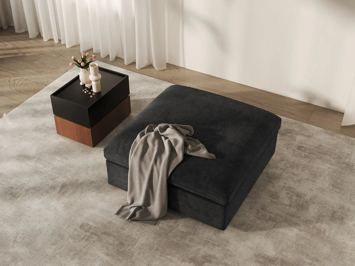Deluxe Cloud Black Washable Ottoman | 1-Piece, Chenille and Linen Fabric, Modular Design