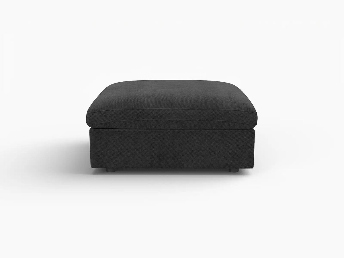 Deluxe Cloud Black Washable Ottoman | 1-Piece, Chenille and Linen Fabric, Modular Design