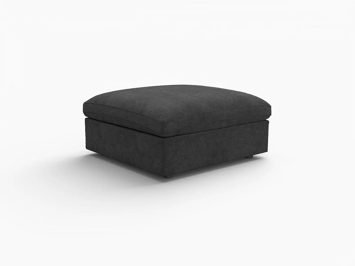 Deluxe Cloud Black Washable Ottoman | 1-Piece, Chenille and Linen Fabric, Modular Design