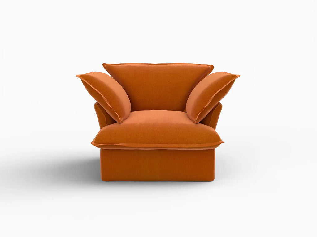 Deluxe Cloud Dark Orange 1-Seater Sofa | 1-Piece, Velvet Fabric, Washable Covers