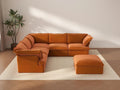 Deluxe Cloud Dark Orange 5-Seater Sofa with Storage | 6-Piece (includes 1 ottoman), Velvet Fabric, Washable Covers