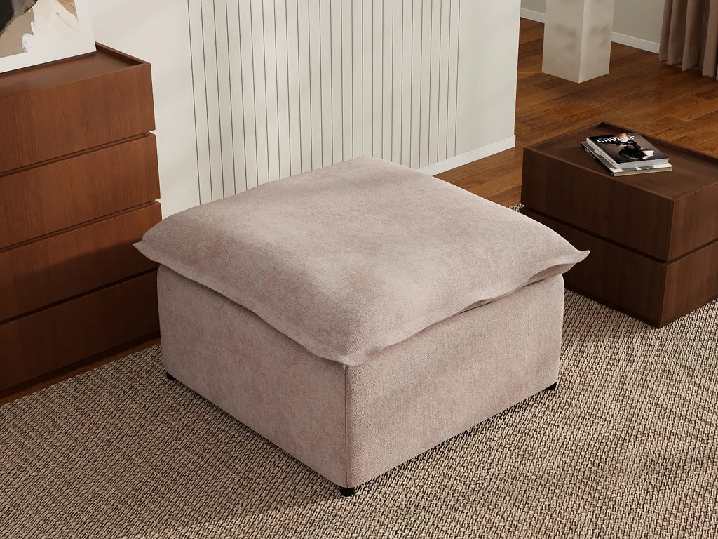 Deluxe Cloud Khaki Ottoman | 1-Piece (Includes 1 Ottoman), Linen Look Poly Fabric, Washable Cushion Covers