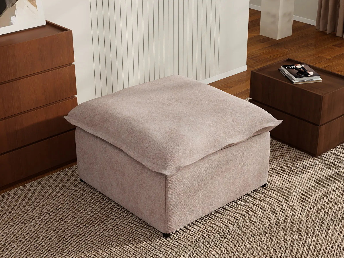 Deluxe Cloud Khaki Ottoman | 1-Piece (Includes 1 Ottoman), Linen Look Poly Fabric, Washable Cushion Covers