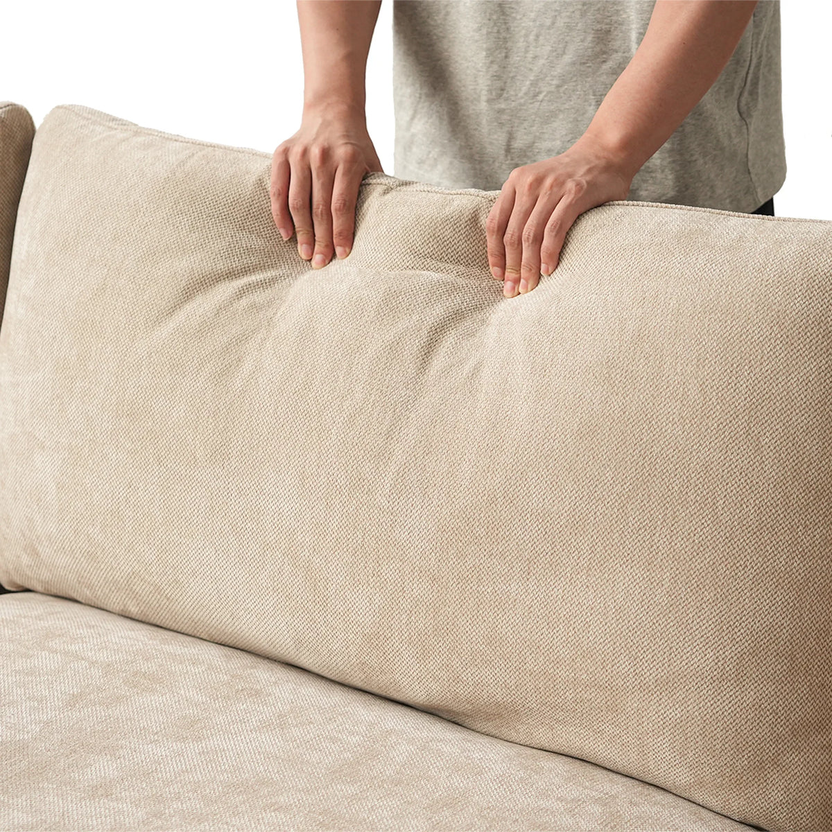 Deluxe Cloud 4-Seater Khaki Large Space Pit Sectional | 7-Piece (Includes 3 Ottomans), Chenille And Linen Fabric, Easy To Clean
