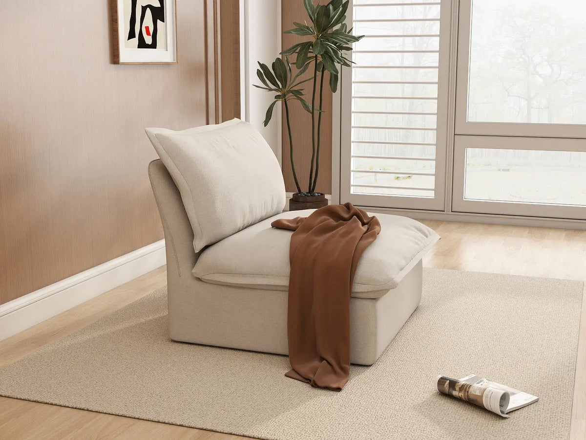 Deluxe Cloud 1-Seater Beige Washable Single Sofa | 1-Piece, Linen and Cotton Fabric, Modular Design