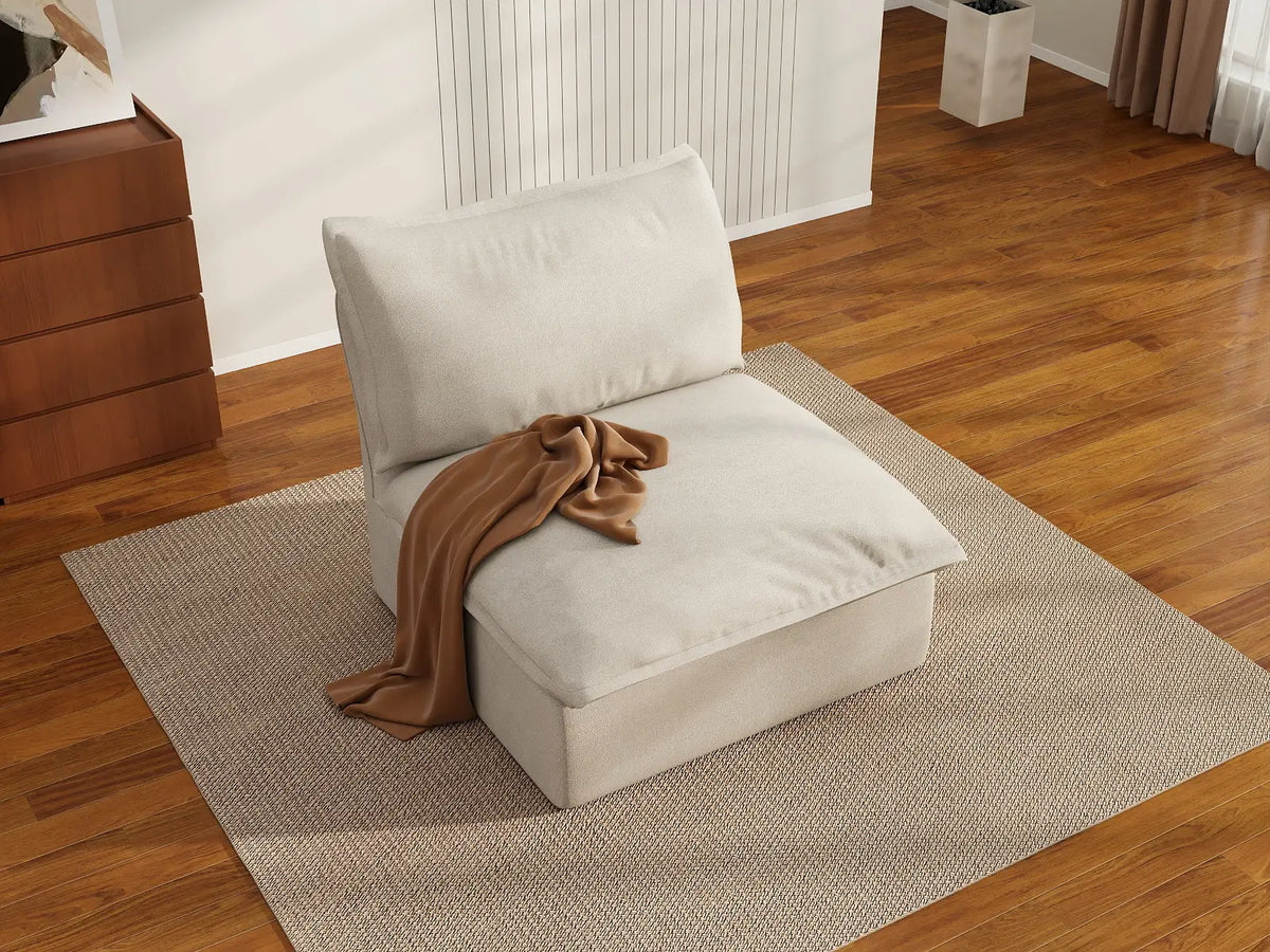 Deluxe Cloud 1-Seater Beige Washable Single Sofa | 1-Piece, Linen and Cotton Fabric, Modular Design