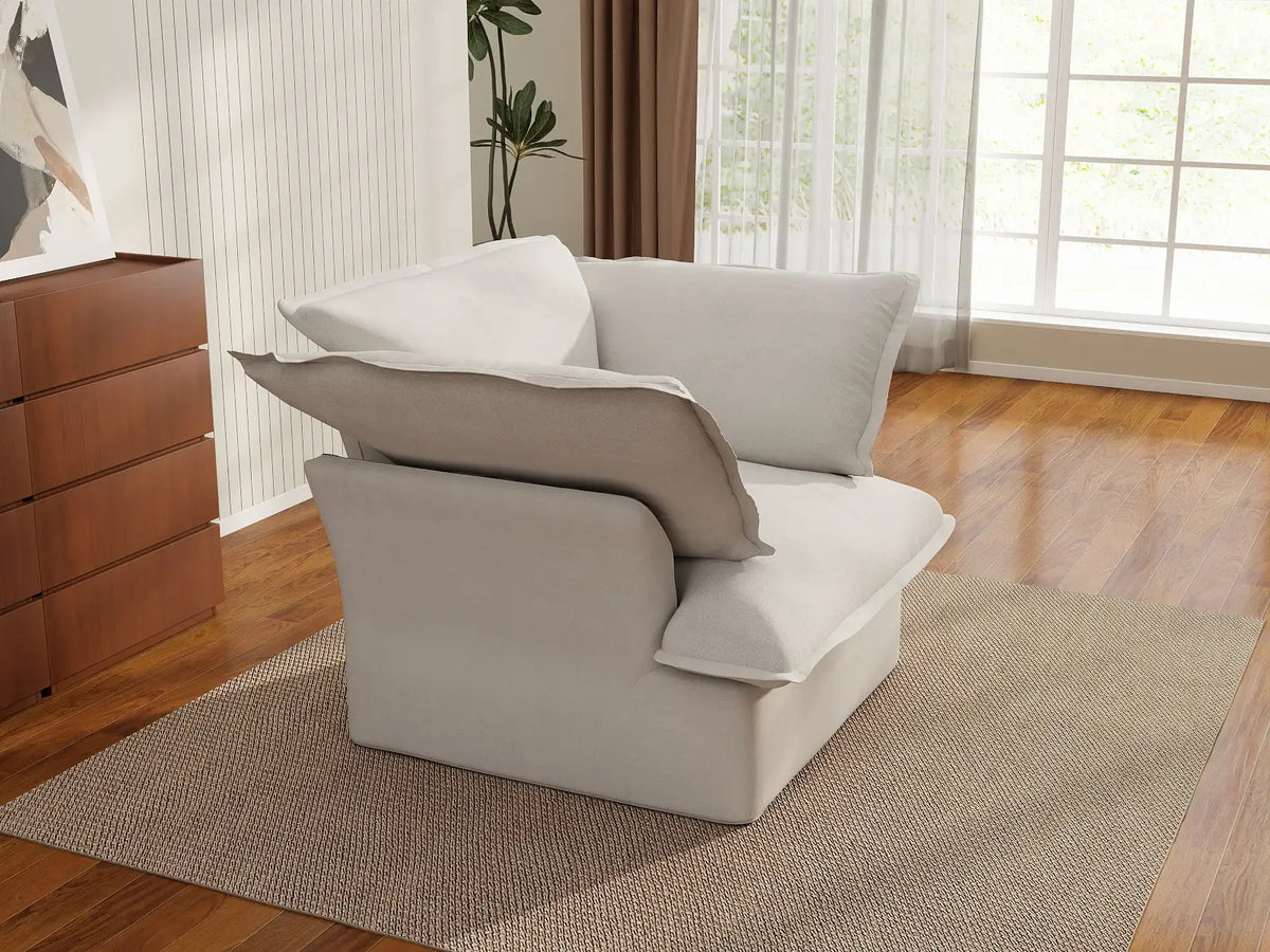 Deluxe Cloud 1-Seater White Washable Single Sofa | 1-Piece, Linen and Cotton Fabric, Modular Design