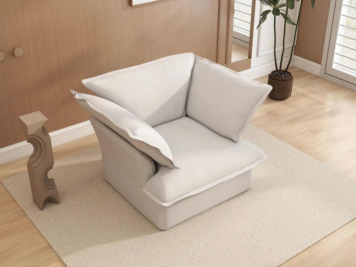 Deluxe Cloud 1-Seater White Washable Single Sofa | 1-Piece, Linen and Cotton Fabric, Modular Design
