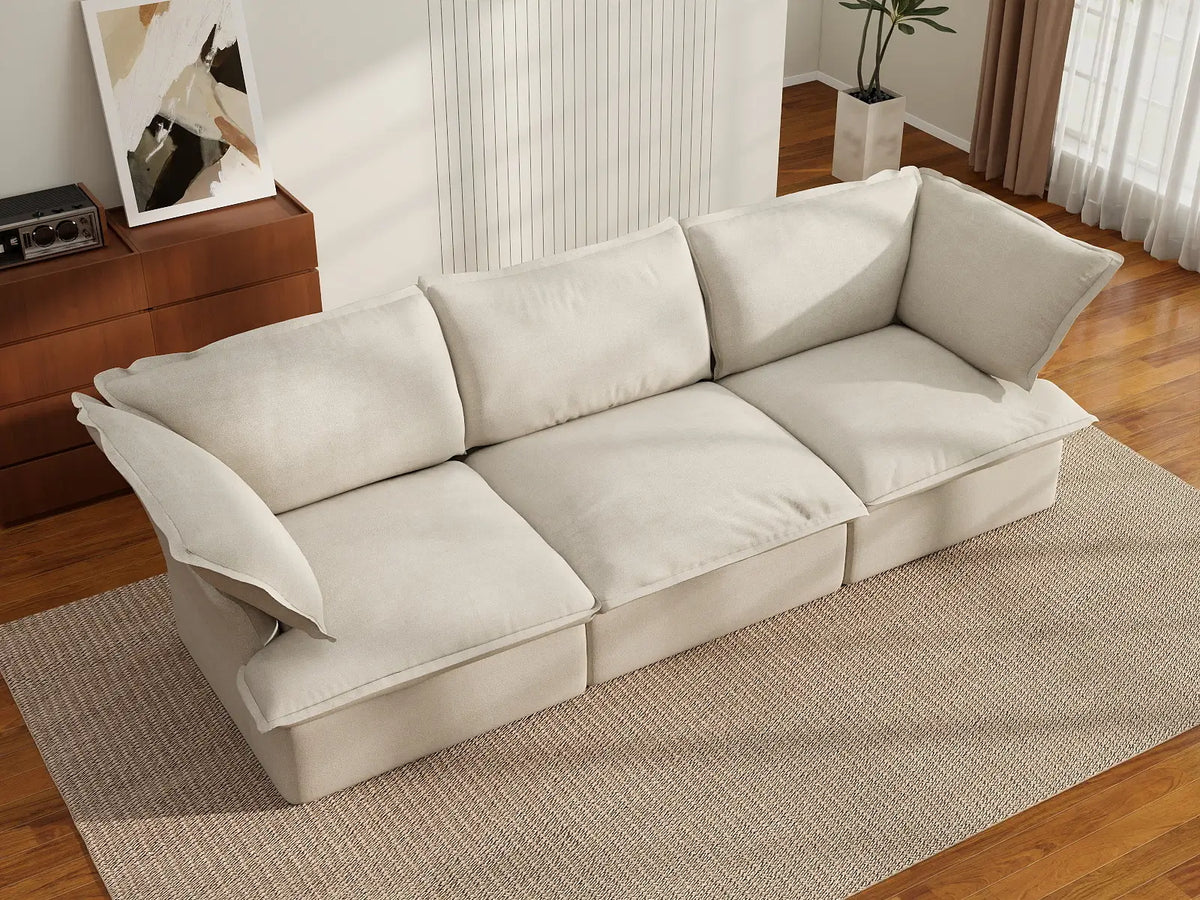 Deluxe Cloud 3-Seater Beige Washable Couch Sectional | 3-Piece, Linen and Cotton Fabric, Modular Design