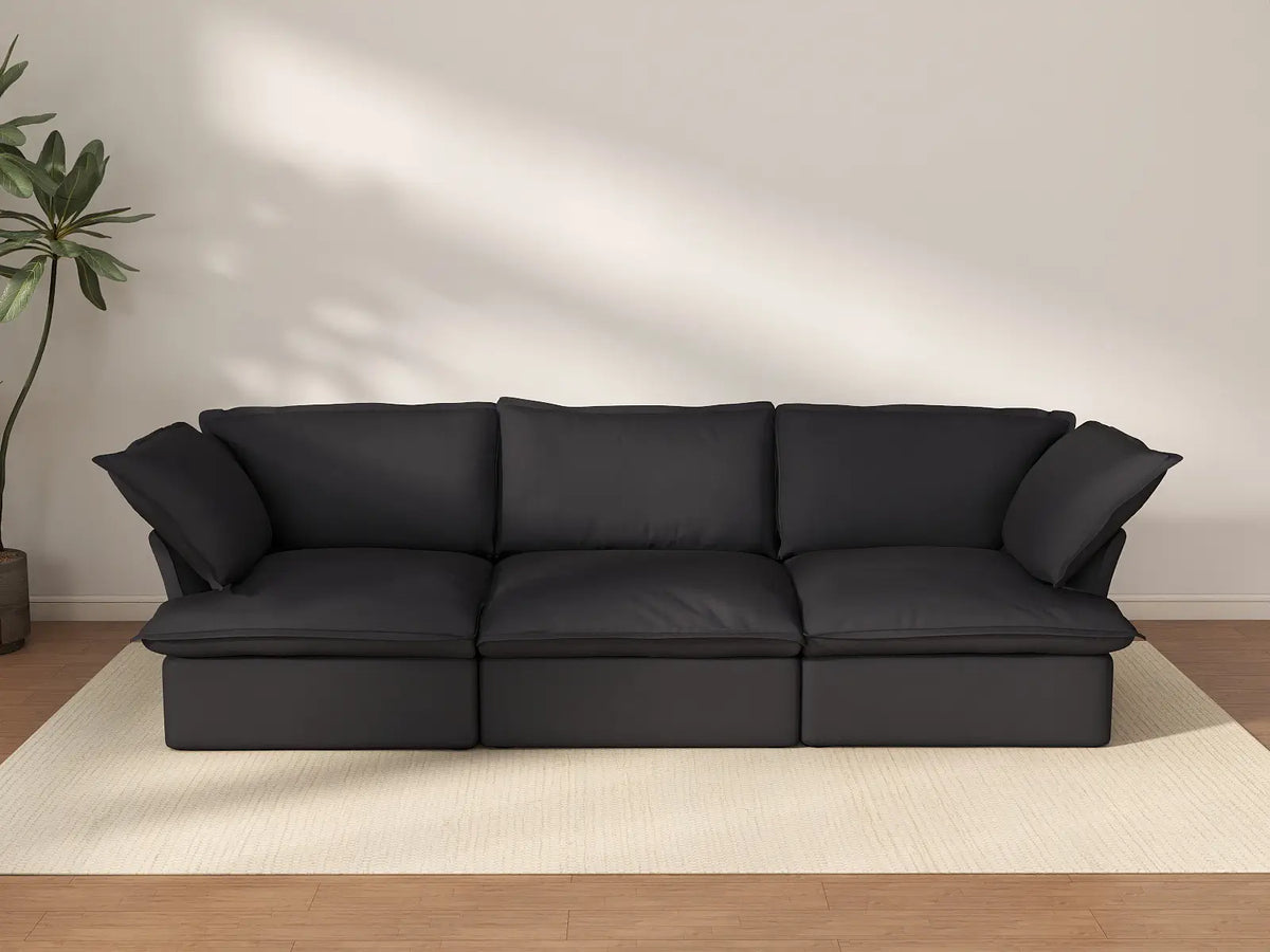 Deluxe Cloud 3-Seater Black Washable Couch Sectional | 3-Piece, Linen and Cotton Fabric, Modular Design