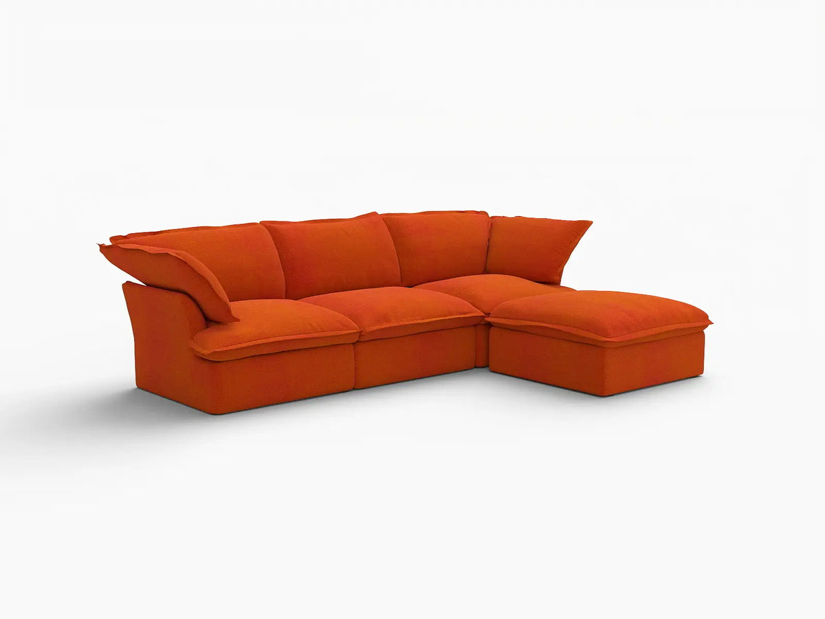 Deluxe Cloud 3-Seater Modular L-Shaped Sectional | 4-Piece (includes 1 ottoman), Velvet Fabric, Storage Ottoman