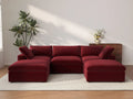 Deluxe Cloud 3-Seater U-Shaped Sectional in Claret Velvet | 5-Piece (Includes 2 Ottomans), Family Room Seating, Easy To Clean, Stylish Design
