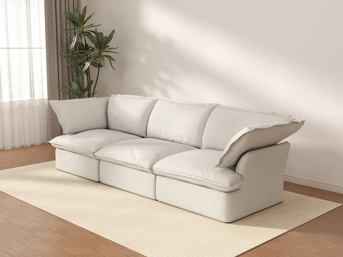 Deluxe Cloud 3-Seater White Washable Couch Sectional | 3-Piece, Linen and Cotton Fabric, Modular Design