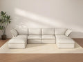 Deluxe Cloud 4-Seater Beige Storage U-Shaped Sectional | 6-Piece (includes 2 Ottomans), Linen and Cotton Fabric, Washable Covers