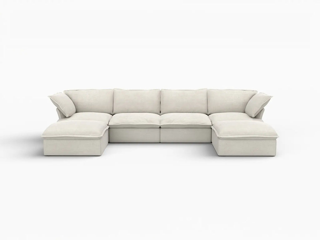 Deluxe Cloud 4-Seater Beige Storage U-Shaped Sectional | 6-Piece (includes 2 Ottomans), Linen and Cotton Fabric, Washable Covers