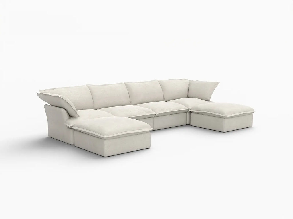 Deluxe Cloud 4-Seater Beige Storage U-Shaped Sectional | 6-Piece (includes 2 Ottomans), Linen and Cotton Fabric, Washable Covers