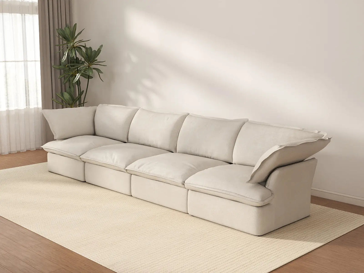 Deluxe Cloud 4-Seater Beige Washable Couch Sectional | 4-Piece, Linen and Cotton Fabric, Modular Design