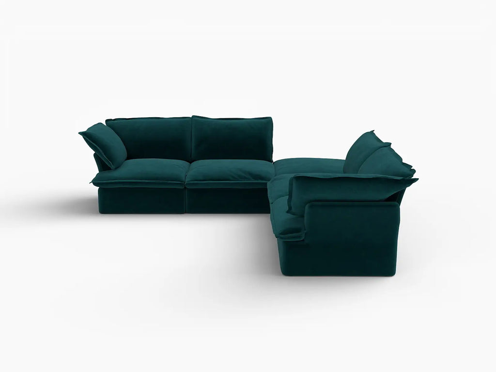 Deluxe Cloud 4-Seater V-Shaped Sectional with Storage | 5-Piece (includes 1 ottoman), Velvet Fabric, Washable Covers