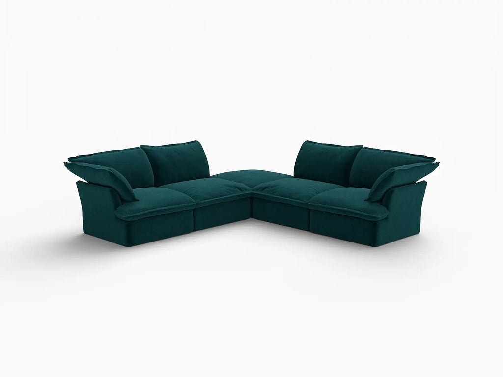 Deluxe Cloud 4-Seater V-Shaped Sectional with Storage | 5-Piece (includes 1 ottoman), Velvet Fabric, Washable Covers